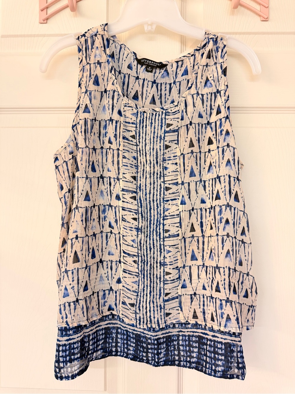 Liverpool Jeans Company Blue and White Geometric Print Sleeveless Top